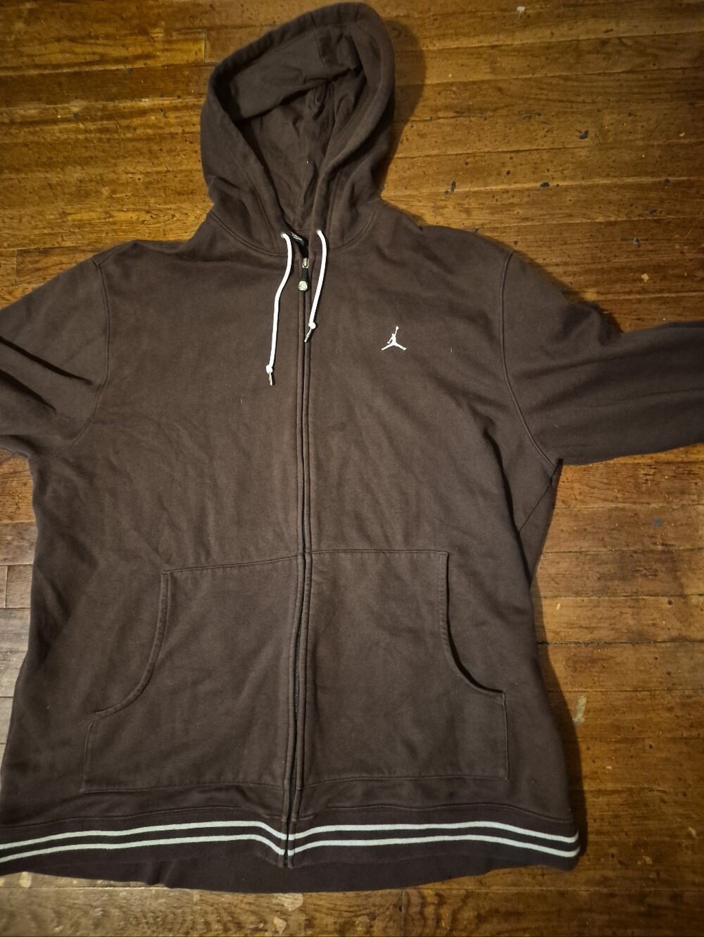 Jordan Men’s Dark Brown Full-Zip Hoodie with White Accents Mens Sz 3XL